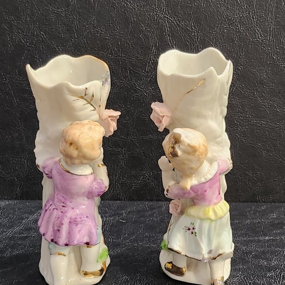 Pair of Vintage 1950s Ucagco Porcelain Figural Spill Vases Made in Japan - Picture 2 of 10